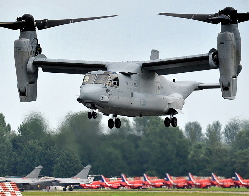 Location photography by Peter Ashby-Hayter: the US Marine Corps, Bell Boeing MV-22B Osprey flying display