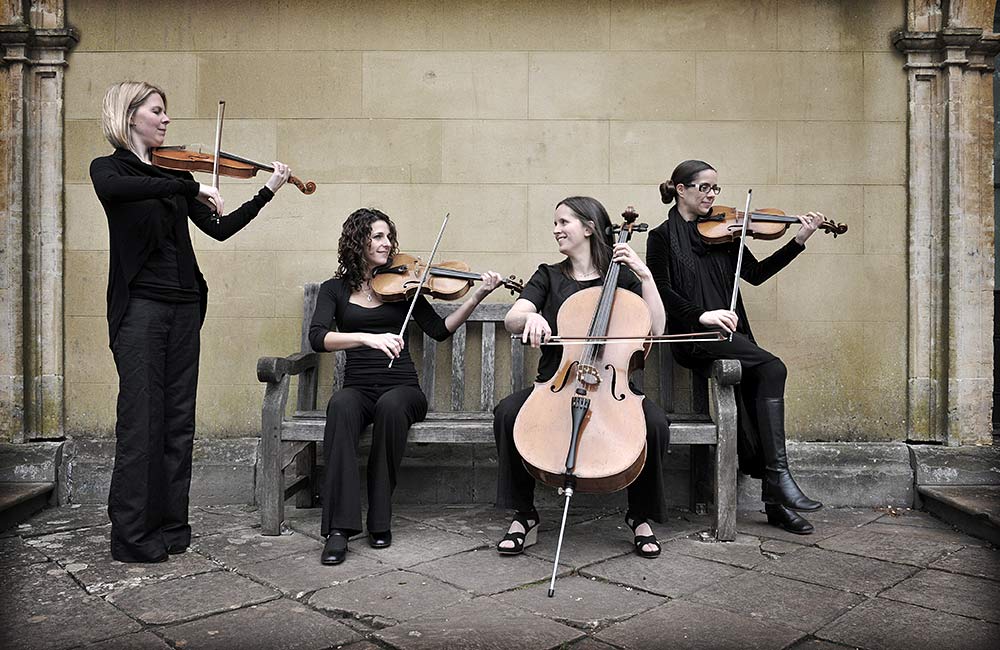 Photographic retouching by Peter Ashby-Hayter: The Allegrezza String Quartet, missing stonework added